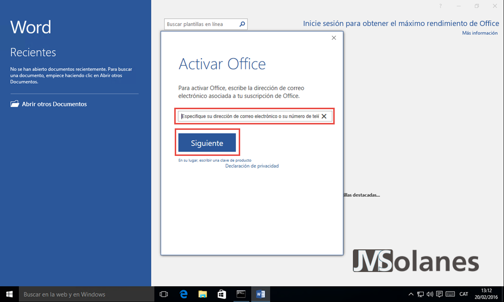 clave de producto de windows office 2016